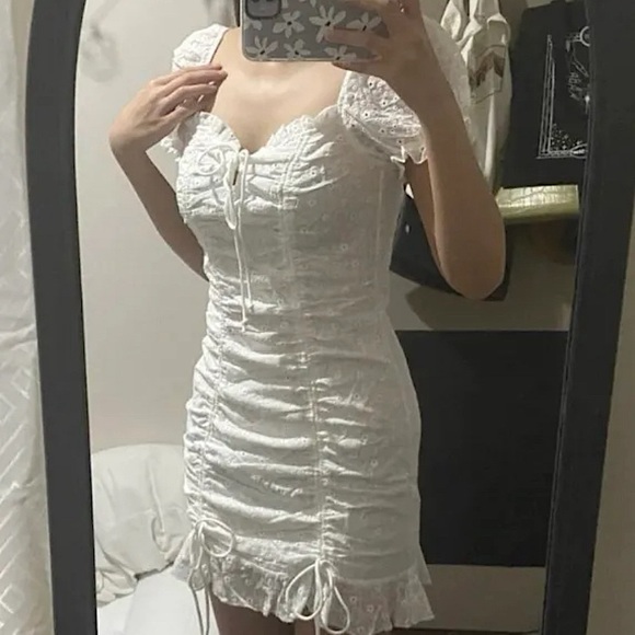 Puff Sleeve Lace Up Front Schiffy Dress - Picture 3 of 3